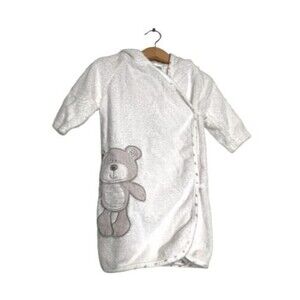 Koala Baby White Embroidered Bear Terry Cloth Hooded Star Bath Robe 0-12M